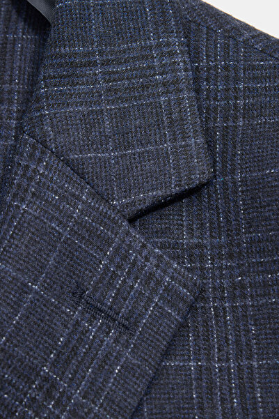 W Collection Dark Blue Buttoned Wool Jacket
