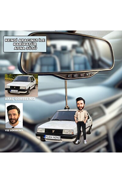 MK Kendi Aracınızla Kişiye Özel Karikatür Ahşap Ayna Süsü