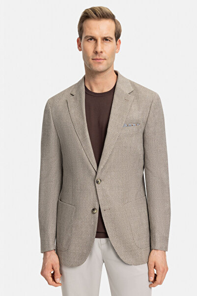 W Collection Beige Buttoned Linen Wool Jacket