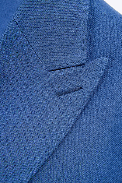 W Collection Dark Blue Buttoned Linen Viscose Jacket