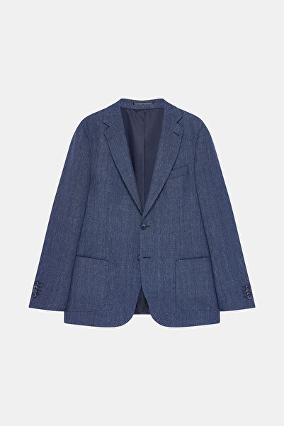 W Collection Dark Blue Buttoned Linen Wool Jacket