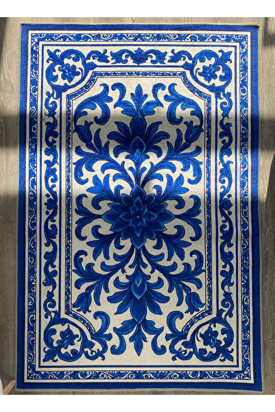 Rugs Modern Halı MOSSO Lacivert Tema Kenar Detaylı Çiçek Motif Desen Dokuma T...