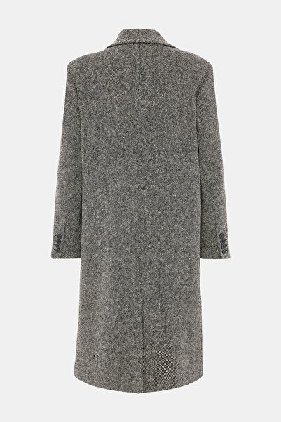 W Collection Black Double Breasted Collar Relax Fit Textured Mantel