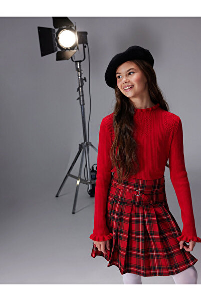 LC Waikiki New Season Mock Neck Patterned Girls' Knitwear Sweater