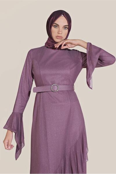 Alvina فستان مطوي بأكمام البوق مع حزام 40773