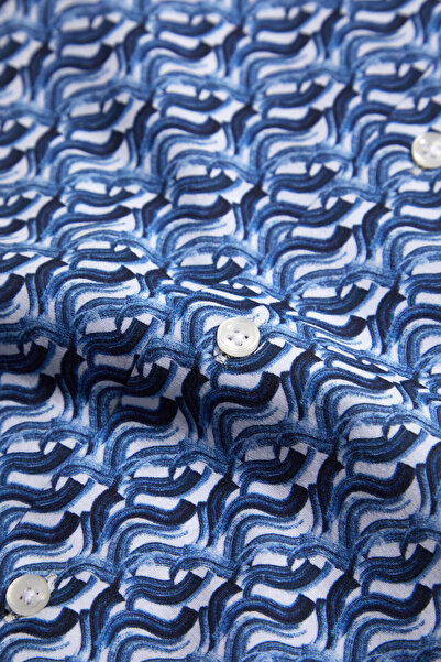 W Collection Blue Short Sleeve Geometric Patterned Shirt