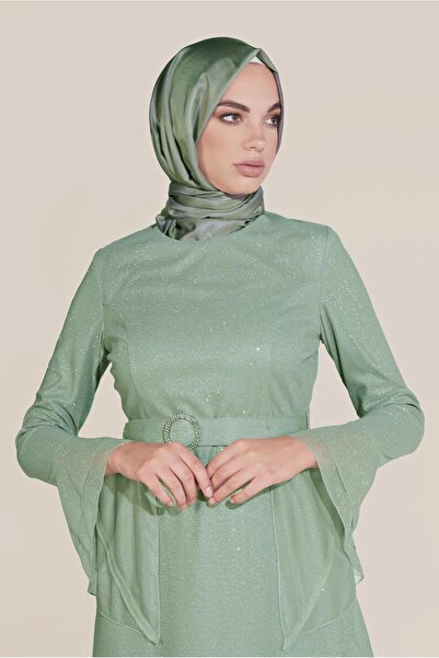 Alvina فستان مطوي بأكمام البوق مع حزام 40773