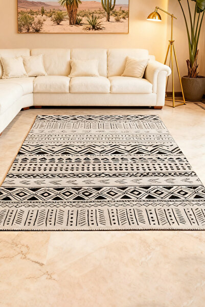 Generic GOOTOY Printed Floor Carpet Polypropylene Off White/Black 140x200cm