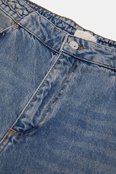 W Collection MAVİ KEMER ÖRGÜ DETAYLI JEAN PANTOLON