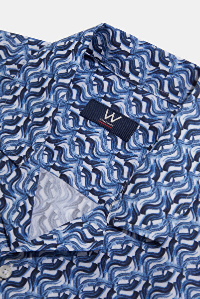 W Collection Blue Short Sleeve Geometric Patterned Shirt