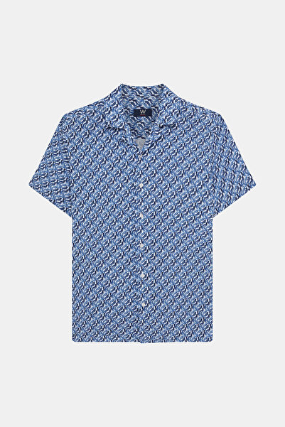 W Collection Blue Short Sleeve Geometric Patterned Shirt