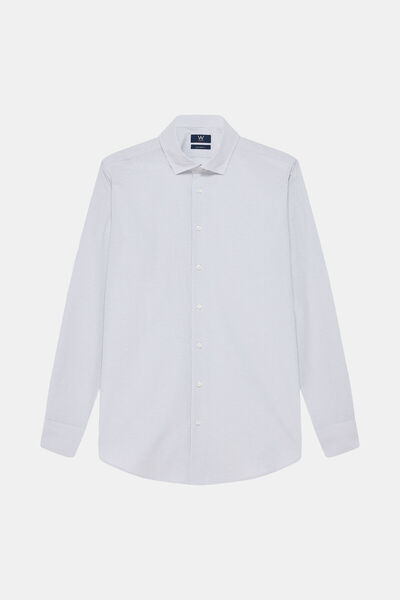 W Collection قميص رمادي طويل الأكمام مخطط من القطن والإيلاستين