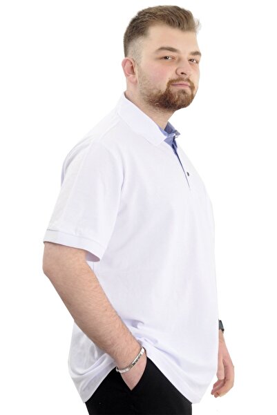 ModeXL Mode Xl Battal Size Ανδρικό Tshirt Polo Neck Pocket Classic Pike 20552 Λευκό