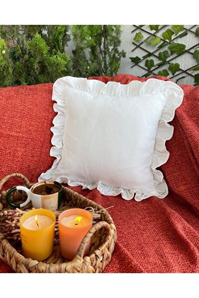 Decamor home Husă de pernă albă cu volane vintage 1 bucată