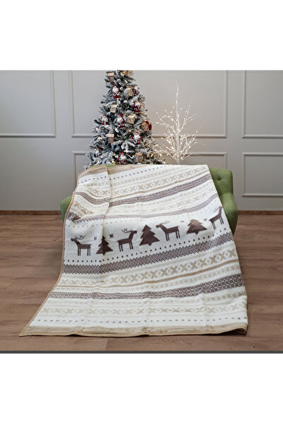 SESLİ TEKSTİL Yılbaşı Temalı Pamuklu Çift Kişilik Battaniye