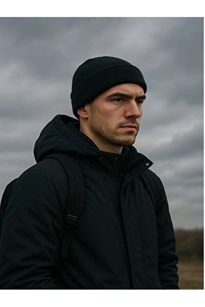 white stars قبعة شتوية سوداء رفيعة مضلعة للجنسين - للرجال أو النساء