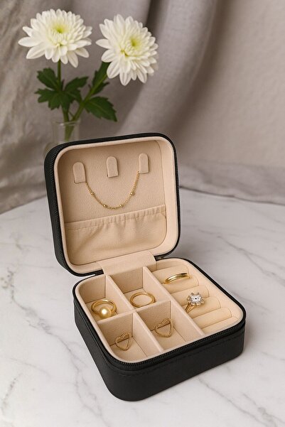 Ecrou Double Compartment Travel Type Jewelry Box Black