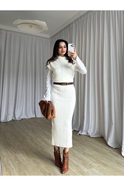 Mooi Butik Knitwear Wi̇nona Set 6483 - White