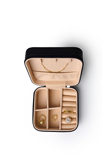 Ecrou Double Compartment Travel Type Jewelry Box Black