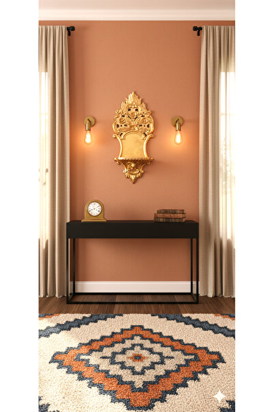 aslanoyma Altın Yaldız El Oyması Büyük Boy Ahşap Dekoratif Duvar Rafı - Şamdan