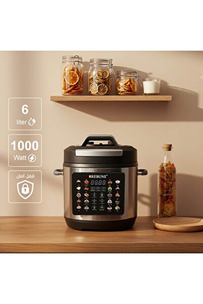 rebune قدر ضغط ريبون متعدد الوظائف 6 لتر , 1000 واط