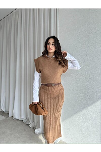 Mooi Butik Πλεκτά WİNONA Σετ 6483 - Καφέ