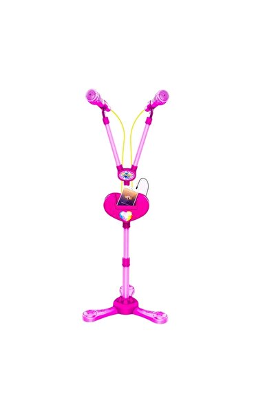 divendi-ro Double Karaoke Microphone, with Batteries and Stand, Blue/Rose, 96 cm Height - Pink