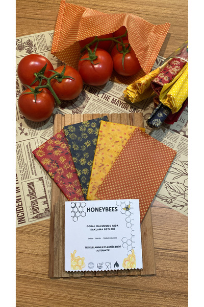 Home Reusable Natural Beeswax (Beeswax) Food Storage Cloth Set of 4