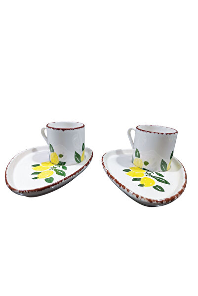 Ganita home 4-Piece 100 Cc Coffee Cup for 2 People - Lemón with Presentation Plate