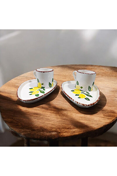 Ganita home 4-Piece 100 Cc Coffee Cup for 2 People - Lemón with Presentation Plate