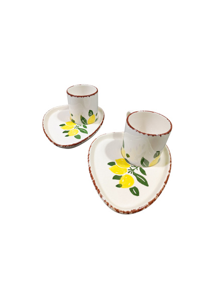 Ganita home 4-Piece 100 Cc Coffee Cup for 2 People - Lemón with Presentation Plate