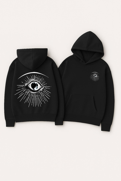 CLASSY.MODA Hanorac unisex supradimensionat cu glugă cu imprimeu – Ochi cu ra...