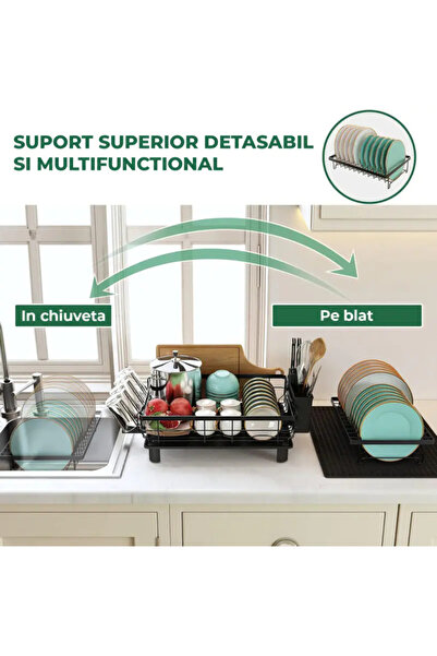 Elindor Scurgator Vase Etajat Elindor®, Suport Uscat Vesela Pentru Chiuveta, 43.5 x 33 x 11 cm, Negru