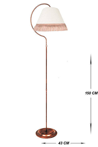 VENON Lambader Çise Elips Siyah Bakır Patine Abajur Krem Kumaş Şapka Püskül Pembe Salon Köşe Lambası