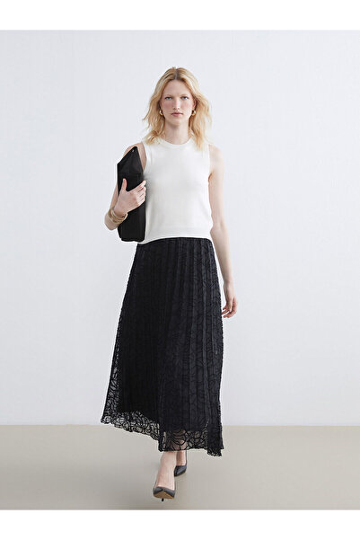 LC Waikiki Lcwaikiki Classic Elastic Waist Patterned Chiffon Pleated Skirt