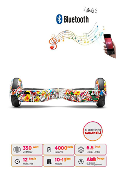 CityMate Elektrikli Kaykay Hoverboard Bluetooth Hoparlörlü 6.5 Inch Grafiti D19