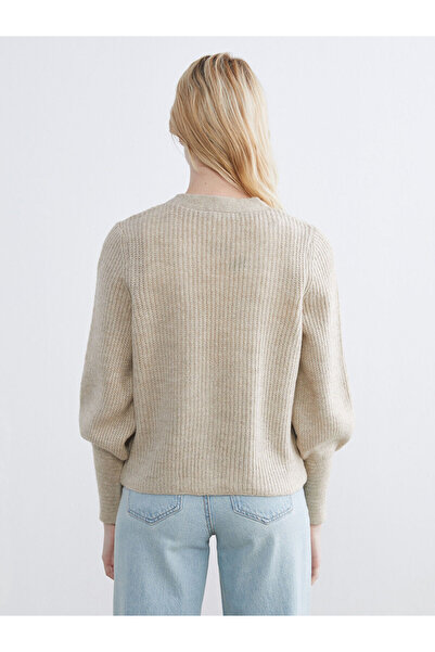 LC Waikiki Peak New Season V-Neck Balloon Sleeve Women's Knitwear Cardigan