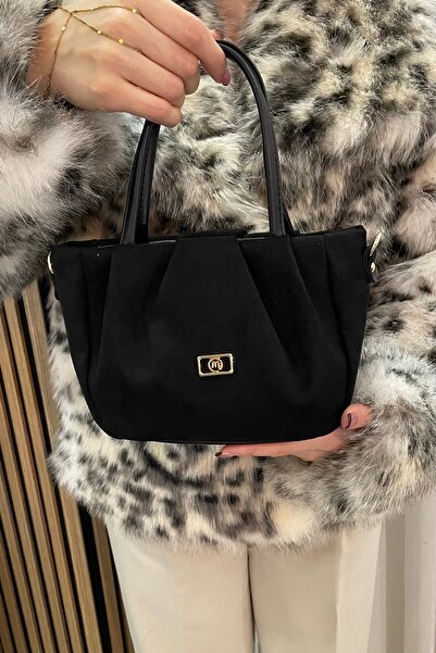 themoiss Fibag Black Nubuck Small Size Lined Long Strap Handbag