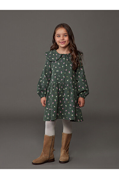 LC Waikiki Vizyon Noua Sezon guler tip Peter Pan Rochie Florală pentru Fete