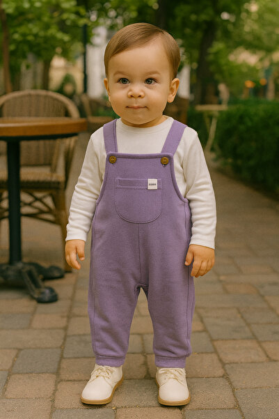 Kidaxi Cep Detaylı 3 İplik  Bebek Salopeti