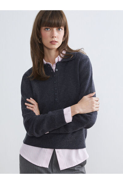 LC Waikiki Γυναικείο πλεκτό πουλόβερ με λαιμόκοψη πόλο Özmarka New Season