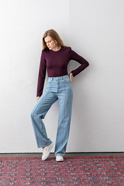 VUNTAL High Waisted Ribbed Denim Pants