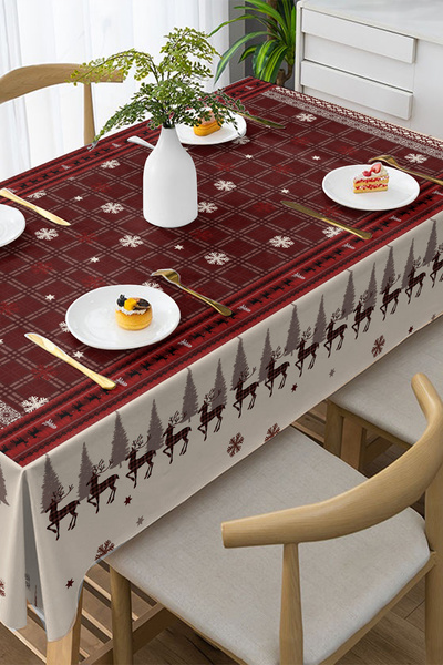MonoHome Χριστουγεννιάτικο τραπεζομάντιλο Πρωτοχρονιάτικο - 5D Ψηφιακό Σχέδιο Ειδικής Υφαντικής Τεχνολογίας Red Deers