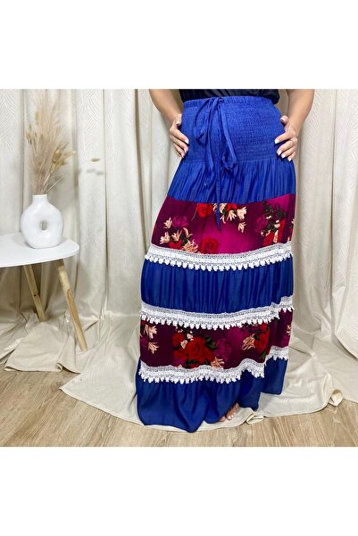 Intisimo Fustă lejeră, inserții de dantelă, imprimeu floral, violet