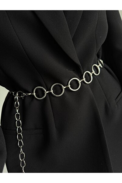 Fiori Curea de talie cu lanț pentru femei cu detaliu rotund, centură pentru haină, centură pentru rochie, centură pentru cămașă, centură cu lanț