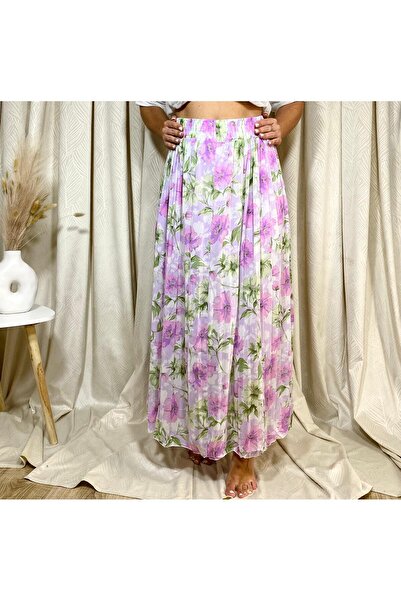 Intisimo Fustă plisată, lejeră, imprimeu floral, liliac/verde