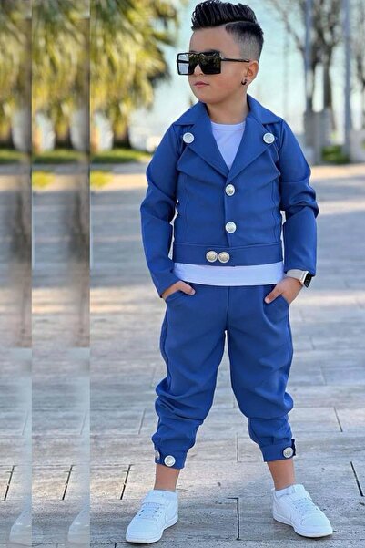 Riccotarz Блузка з вирізом і піджак темно-синього кольору з гумками для хлопчиків
