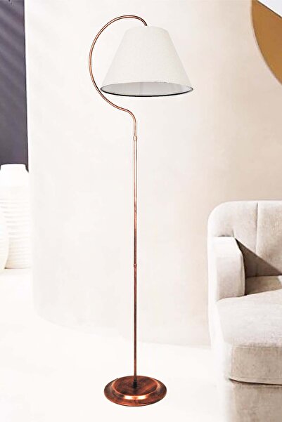 VENON Tek Ayaklı Lambader Alice Elips Siyah Bakır Patine ⭐Krem Kumaş Şapka Salon Köşe Lambası