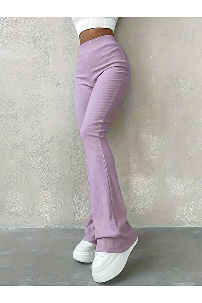 Intisimo Παντελόνι καμπάνα με ρίγες, λύκρα, ριγέ, ΕΝΙΣΧΥΜΕΝΟ, μωβ - XL