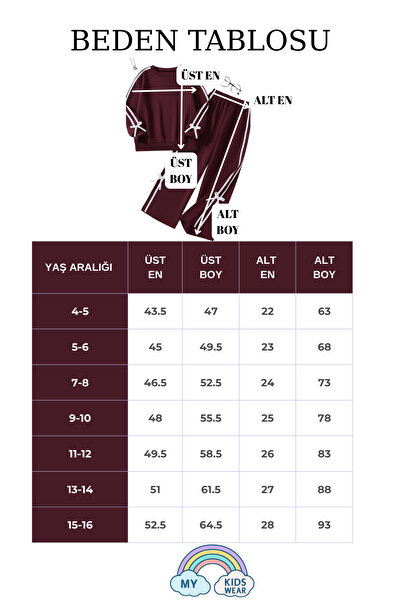 My Kids Wear Kız Çocuk Çift Şerit Kurdele Eşofman Takımı 4-16 Yaş 12145
